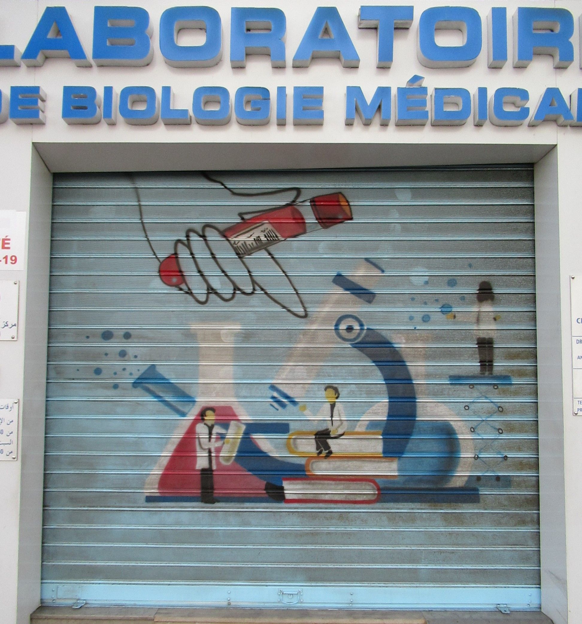 Rideau métallique de laboratoire décoré
