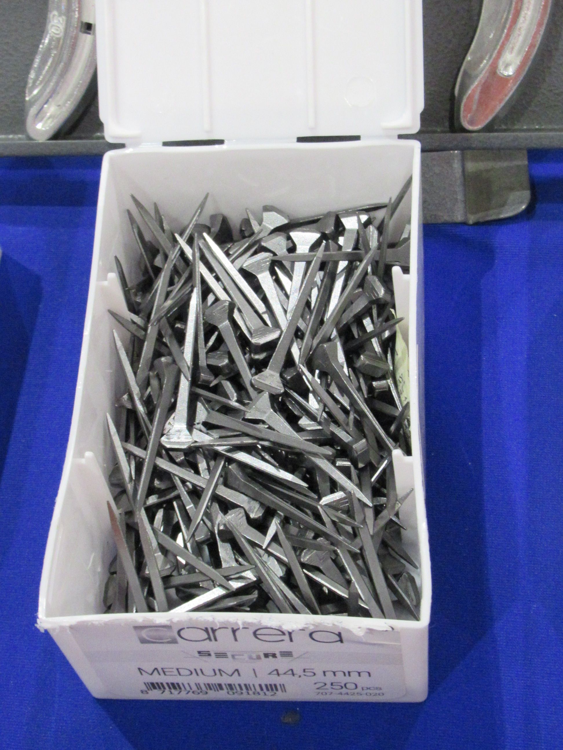steel nails for the maintenance of horse hooves at a horse show