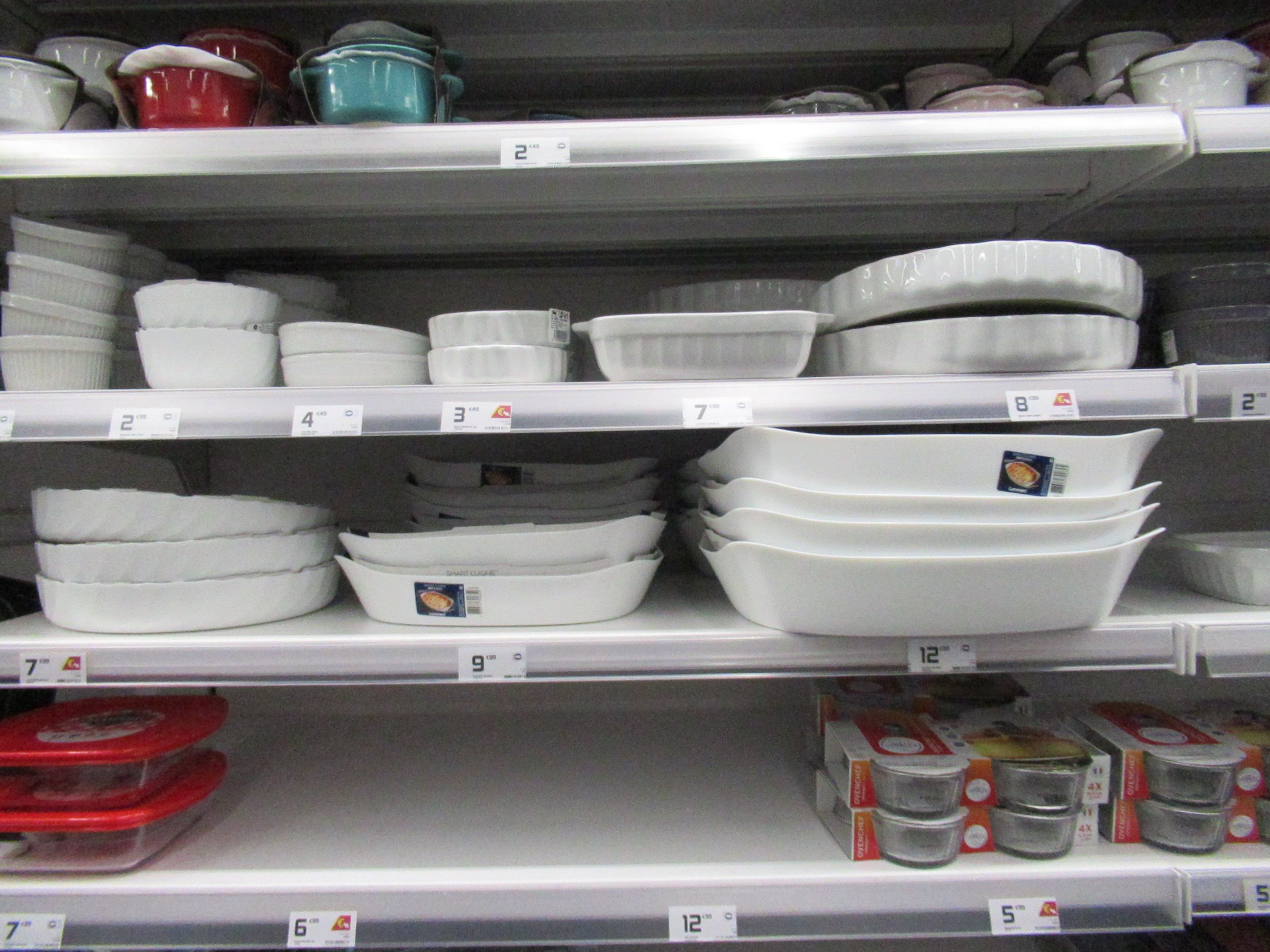 Ceramic plates and bowls on a store shelf