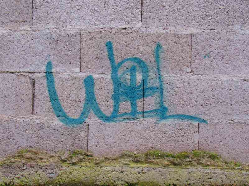 Un graffiti, plus précisément un "tag", réalisé sur un mur en blocs de béton, photo gratuite