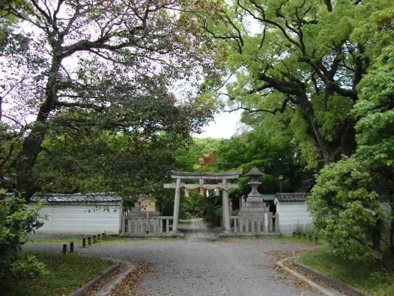 Vue de loin d'un Torii à l'entrée d'un sanctuaire dans le parc du Palais Impérial de Kyoto au Japon photo gratuite