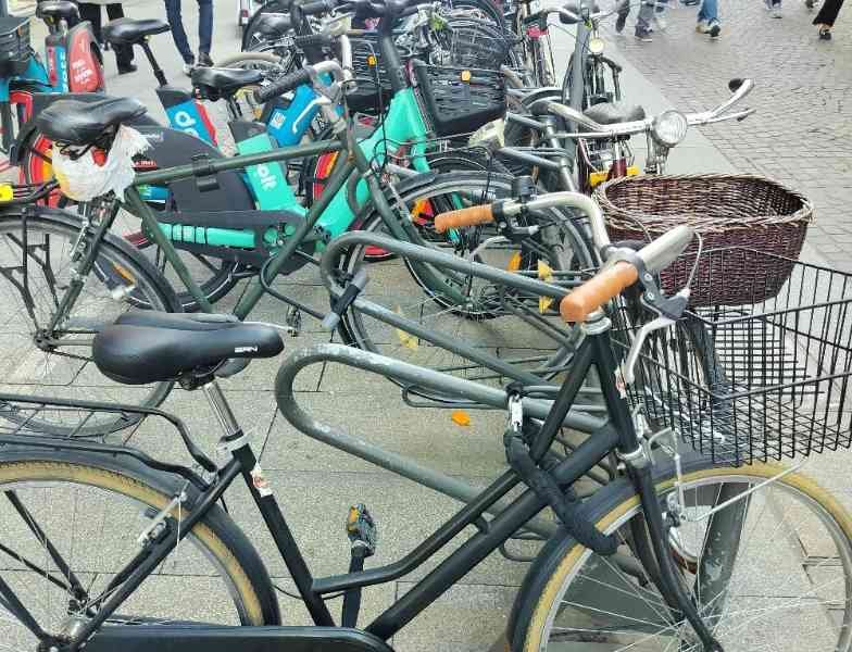 Vélos disposés le long d'une route photo gratuite