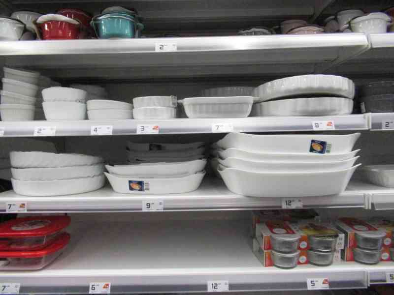 Ceramic plates and bowls on a store shelf