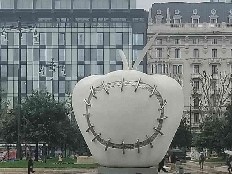 Apple sculpture, Mela Reintegrata, in front of Milan railway station Lombardy Italy free photo
