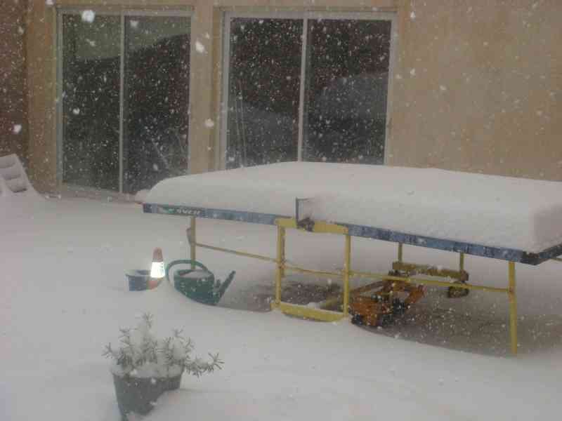 Une cour recouverte d'une épaisse couche de neige tombant encore activement photo gratuite