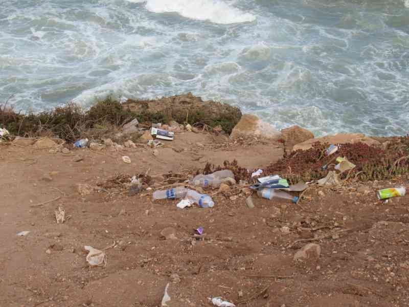 Pollution plastique et de déchets sur une côte maritime