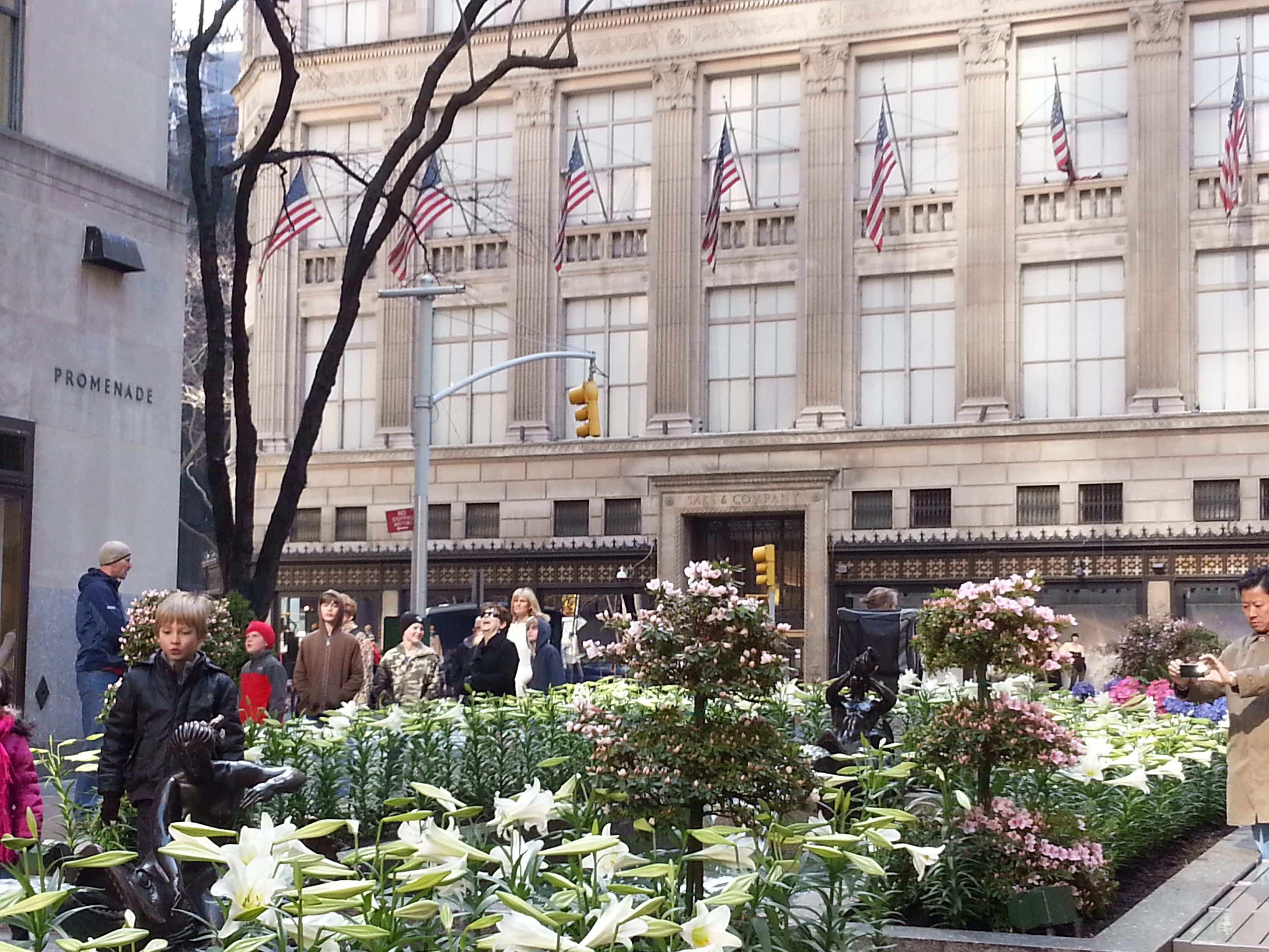 Des gens au marché des fleurs devant le bâtiment GE Building à New-York, États-Unis photo gratuite